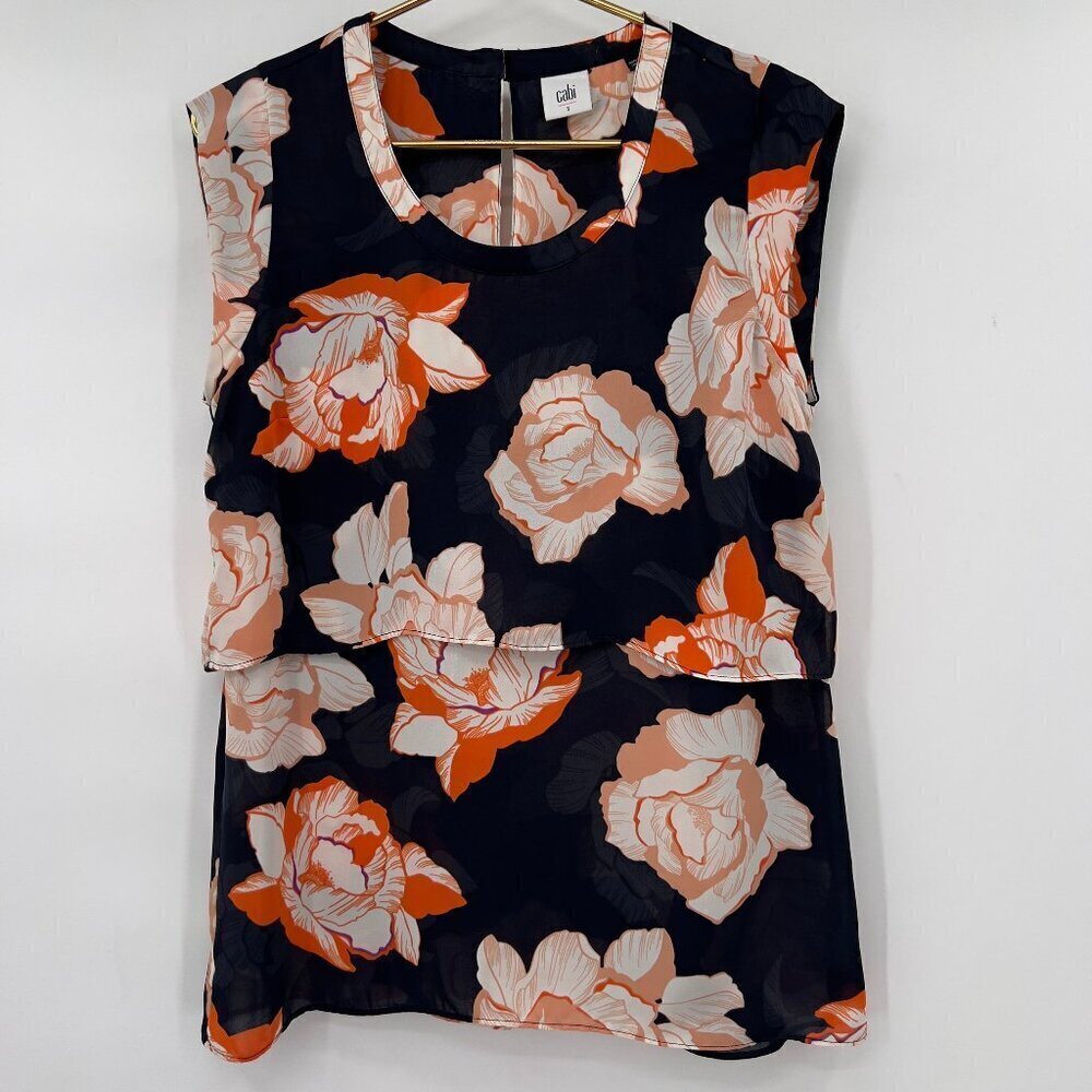 Cabi Women’s Navy Floral Layered Sleeveless Blouse Size Small